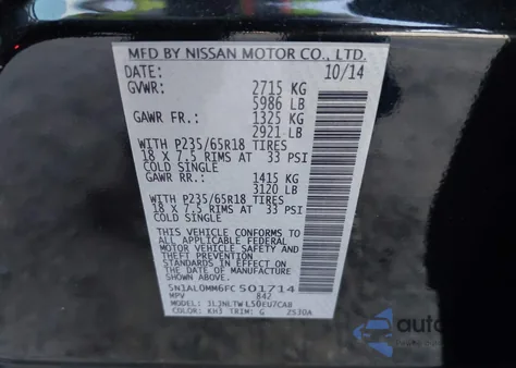 2015 Infiniti Qx60 z USA, uszkodzony, nr VIN 5N1AL0MM6FC501714